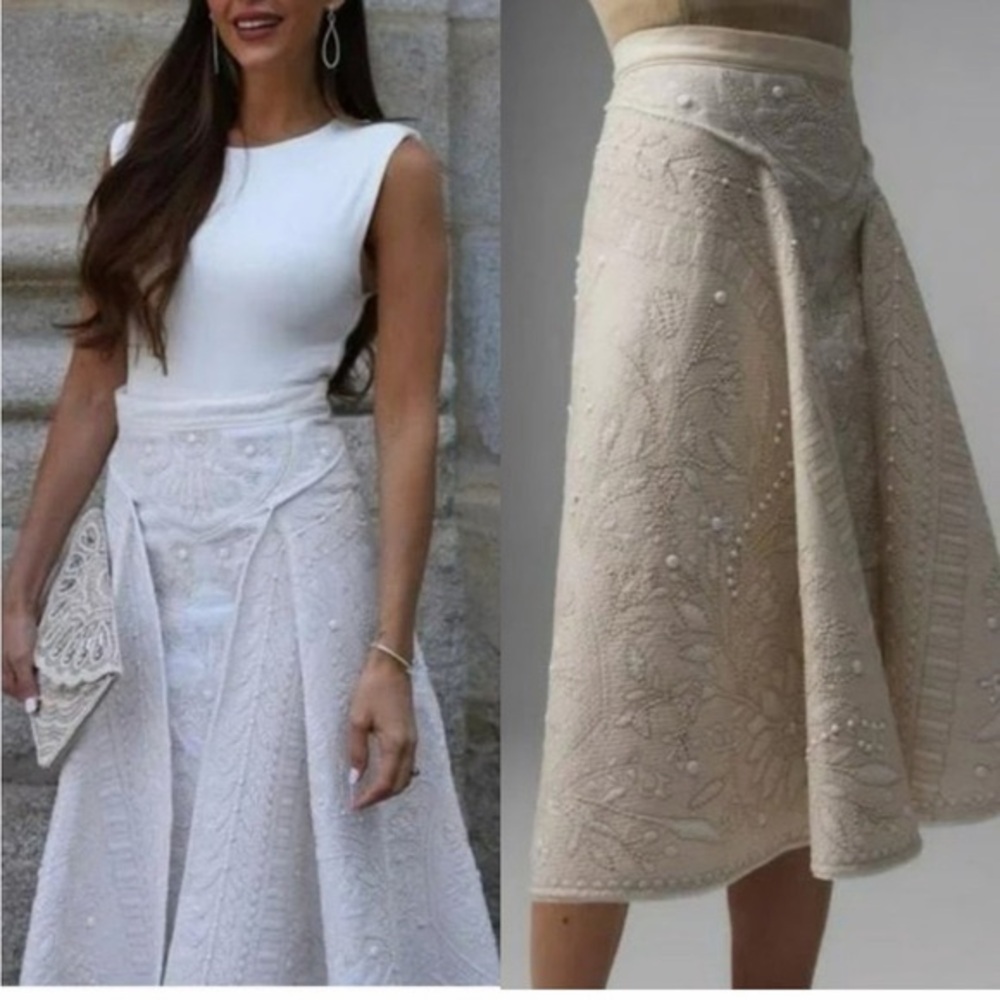 Zara ATELIER Embroiderd Cape skirt limited edition Cream Textured A-Line Skirt - Picture 2 of 11